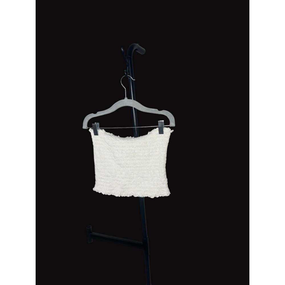 Brandy Melville White Shirred Ruffle Trim Top One Size Stretchy Cottagecore Chic